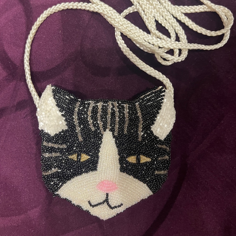 Beaded Cat Face Crossbody/Coin Bag